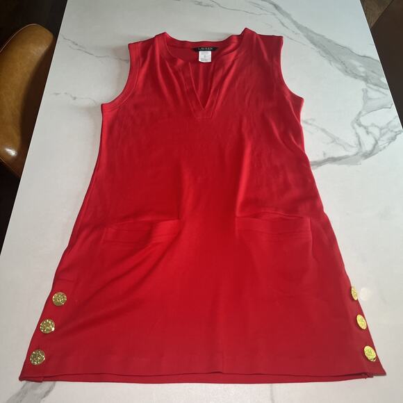 Lauren Ralph Lauren Cover Up Cotton Dress Pockets Red Pullover S Beach Swim EUC - Picture 1 of 11